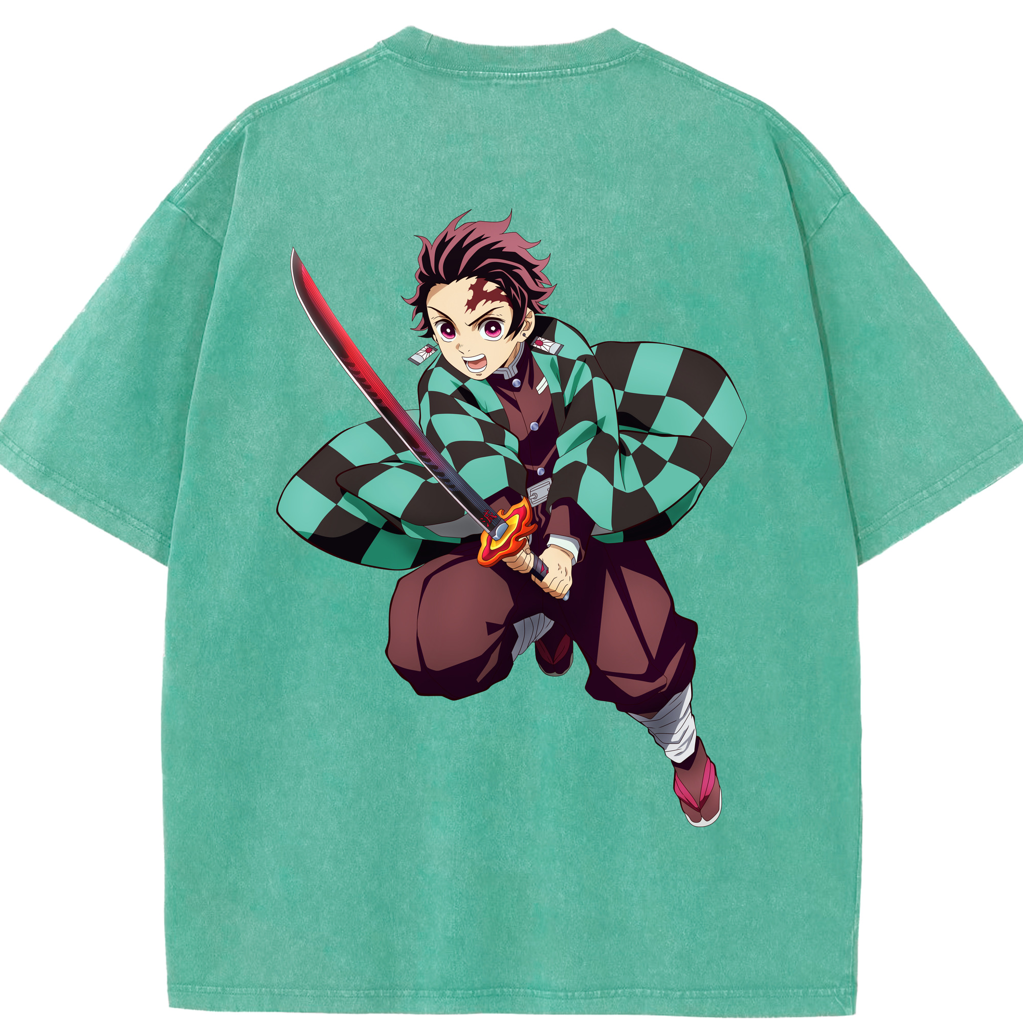 （画像用） 鬼滅の刃 竈門 炭治郎／かまど たんじろう Kamado Tanjirou 綿100% ヴィンテージ風 半袖Tシャツ（背面プリント）